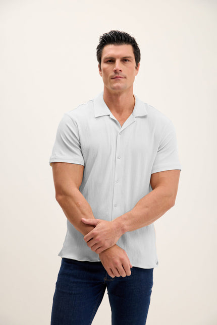 Men's Lightweight Camp Collar Shirt - Grey | Ron Tomson