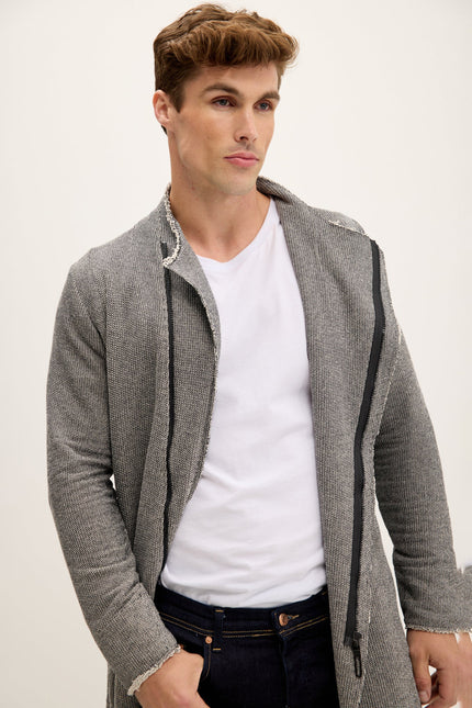 Men's Long Full-Zip Cardigan - Grey | Ron Tomson