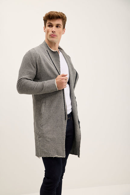 Men's Long Full-Zip Cardigan - Grey | Ron Tomson
