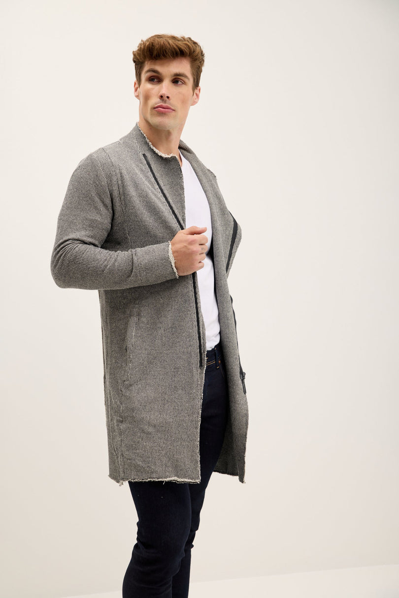 Men's Long Full-Zip Cardigan - Grey | Ron Tomson