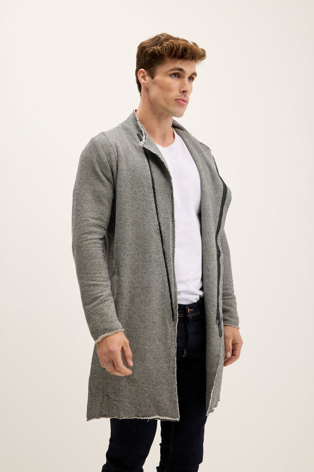 Asymmetric Longline Full-Zip Cardigan - Grey