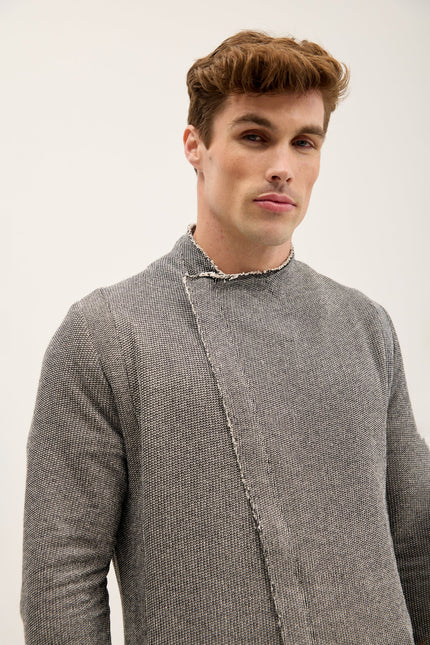 Men's Long Full-Zip Cardigan - Grey | Ron Tomson