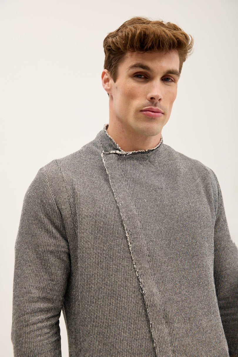 Men's Long Full-Zip Cardigan - Grey | Ron Tomson