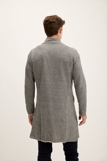 Men's Long Full-Zip Cardigan - Grey | Ron Tomson
