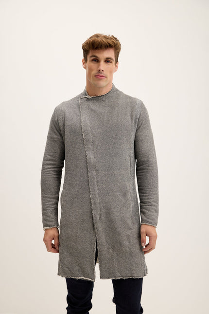 Men's Long Full-Zip Cardigan - Grey | Ron Tomson