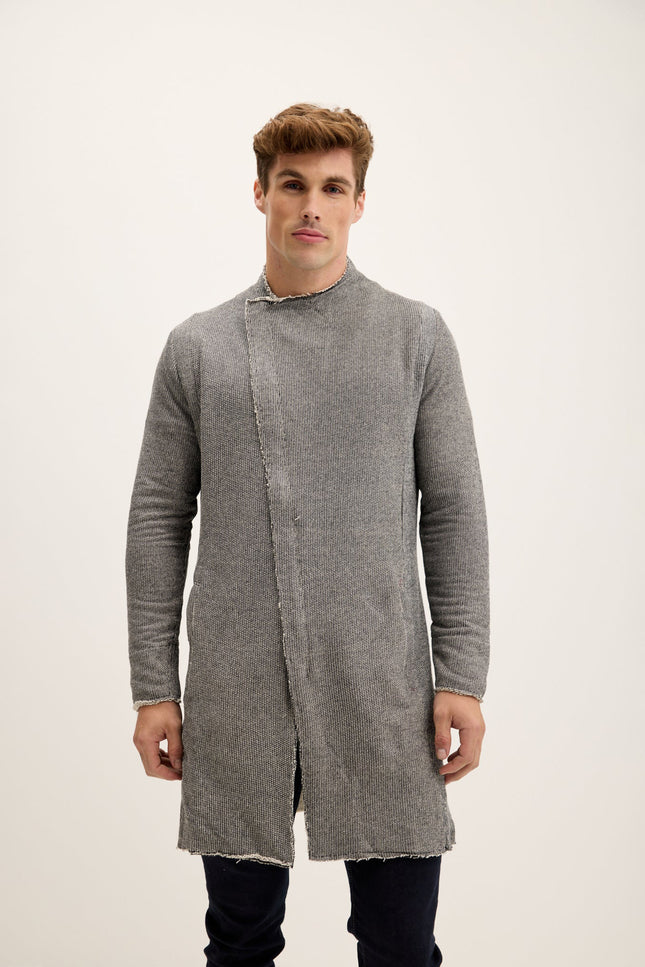 Asymmetric Longline Full-Zip Cardigan - Grey
