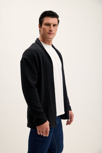 Men's Open-Front Cardigan - Black | Ron Tomson