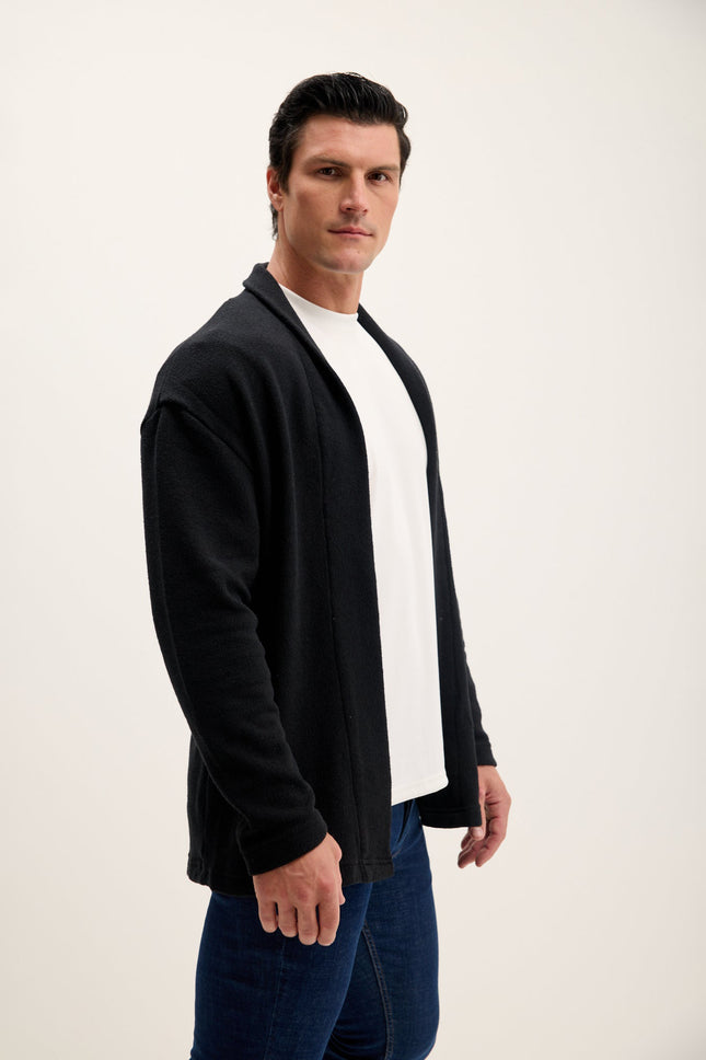 Men's Open-Front Cardigan - Black | Ron Tomson