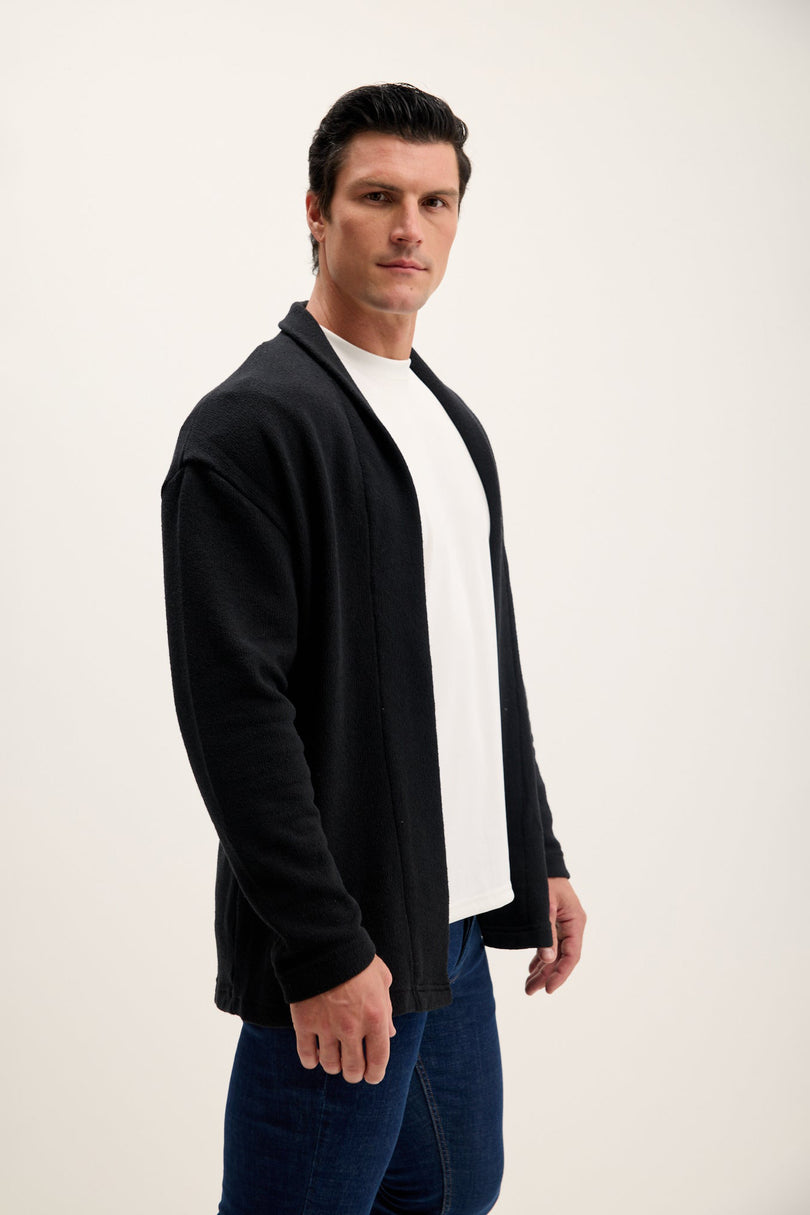 Men's Open-Front Cardigan - Black | Ron Tomson