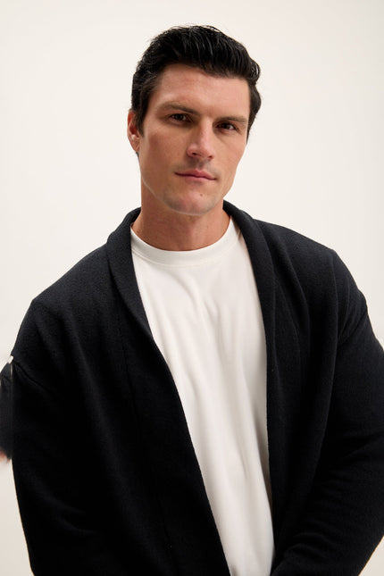 Men's Open-Front Cardigan - Black | Ron Tomson