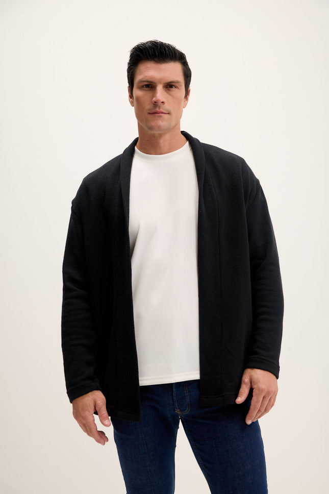 Men's Open-Front Cardigan - Black | Ron Tomson
