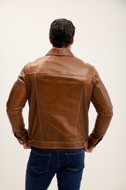 Men's Nappa Lambskin Shirt Jacket - Brown | Ron Tomson