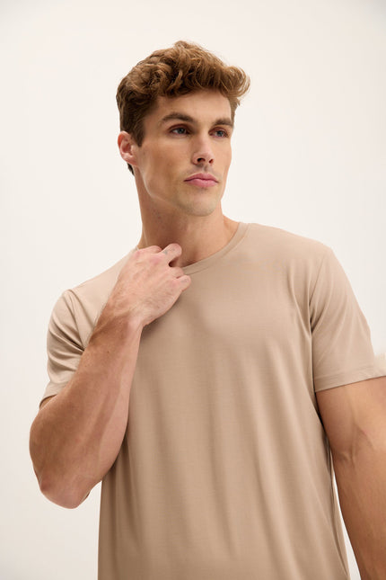 Men's Fitted Lightweight T-Shirt - Light Brown | Ron Tomson