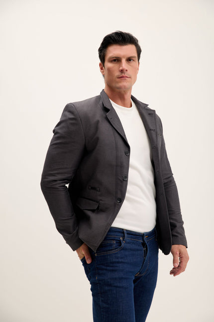 Men's Symmetric Mandarin Collar Blazer - Anthracite | Ron Tomson
