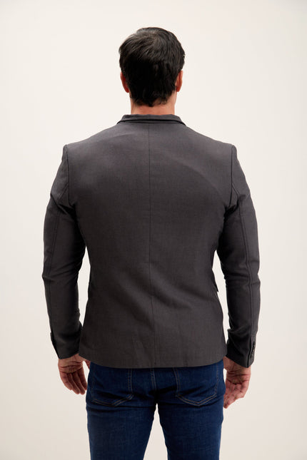 Men's Symmetric Mandarin Collar Blazer - Anthracite | Ron Tomson