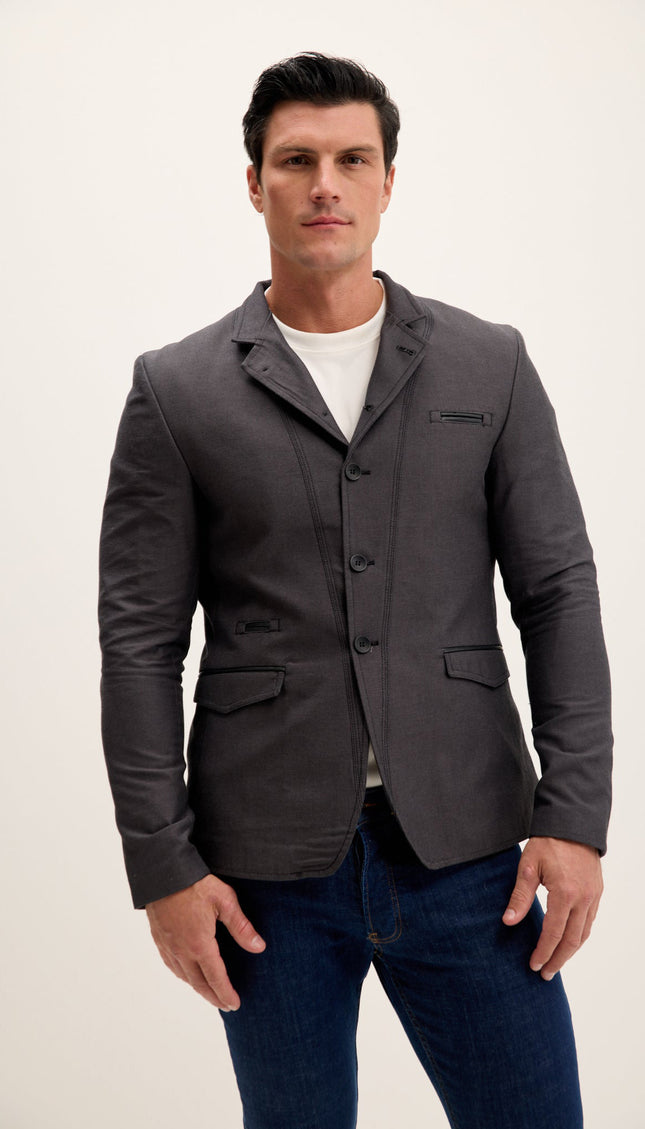 Symmetric Mandarin Collar Blazer - Anthracite