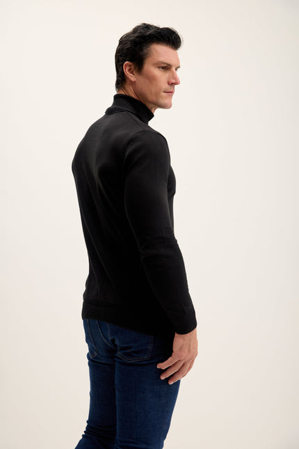 Men's Roll Neck Knit Sweater - Black | Ron Tomson