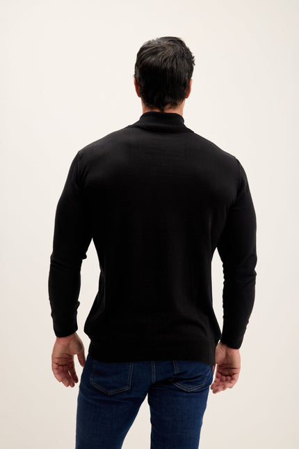Men's Roll Neck Knit Sweater - Black | Ron Tomson