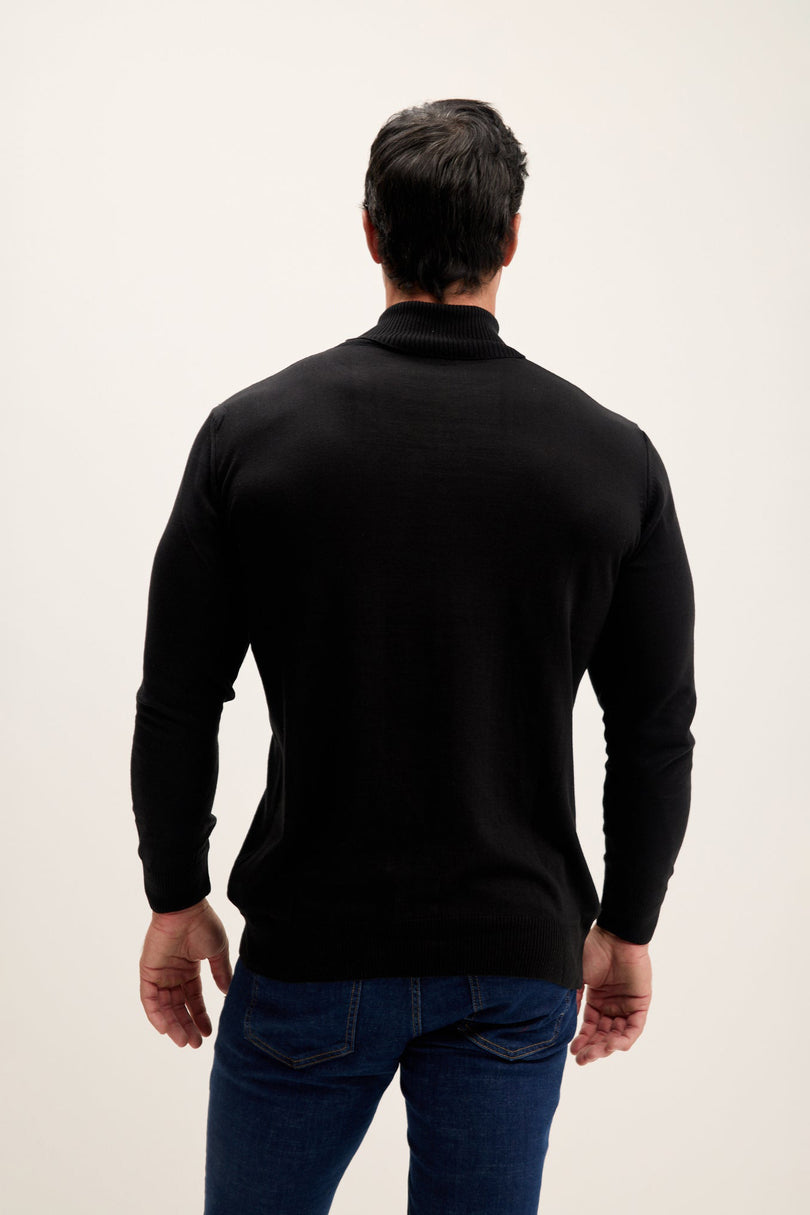 Men's Roll Neck Knit Sweater - Black | Ron Tomson