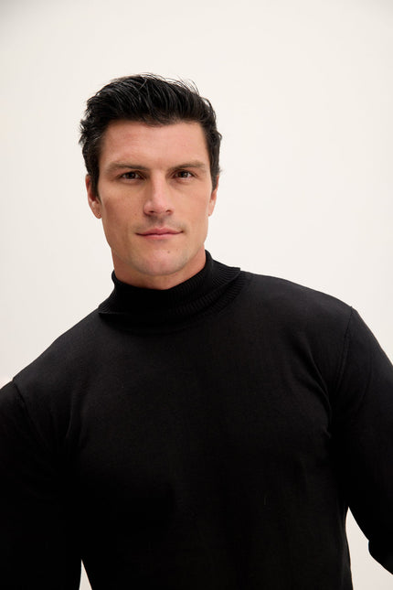 Men's Roll Neck Knit Sweater - Black | Ron Tomson