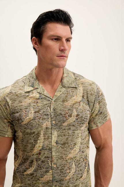 Men's Floral Lightweight Shirt - Stork Green | Ron Tomson
