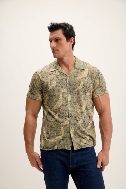 Men's Floral Lightweight Shirt - Stork Green | Ron Tomson