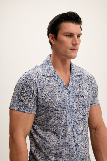 Men's Collared Lightweight Shirt - Peacock Navy | Ron Tomson
