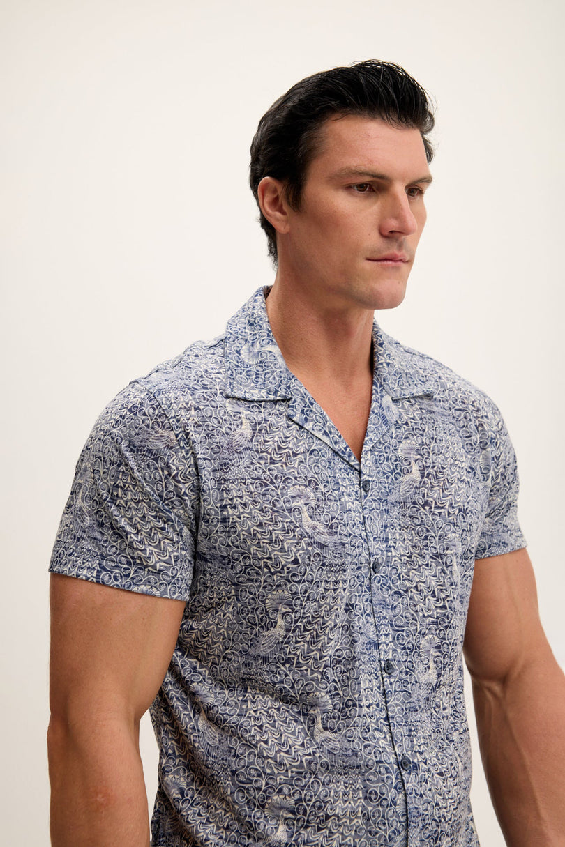 Men's Collared Lightweight Shirt - Peacock Navy | Ron Tomson