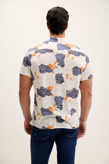 Men's Printed Camp Collar Shirt - Cloudy | Ron Tomson