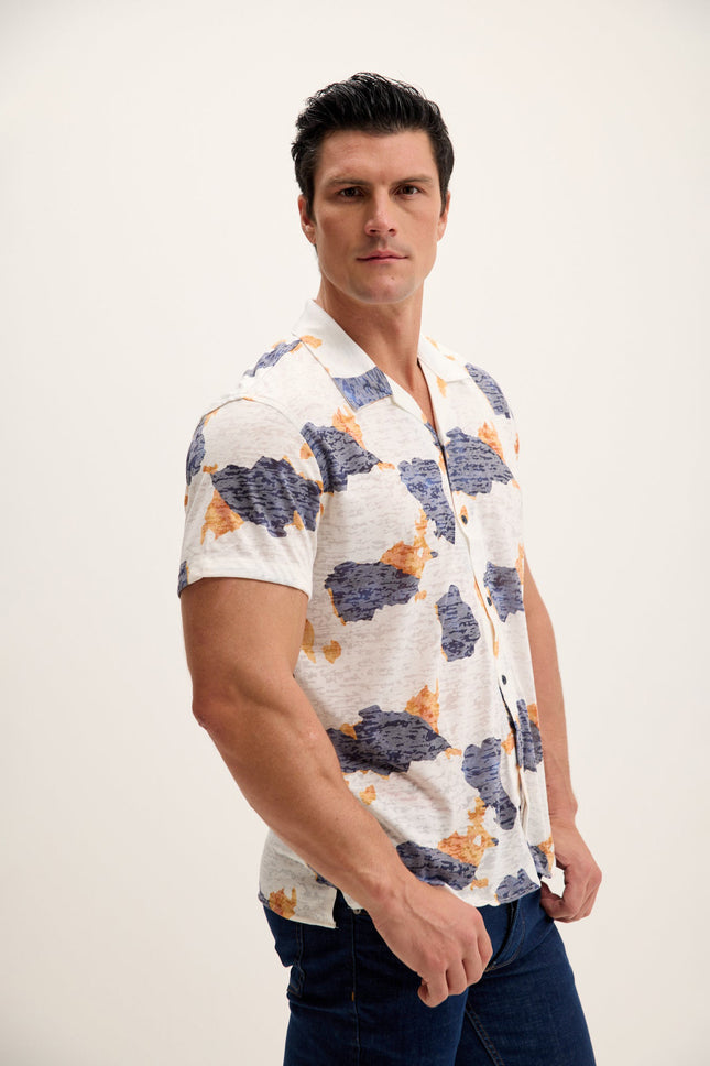 Men's Printed Camp Collar Shirt - Cloudy | Ron Tomson