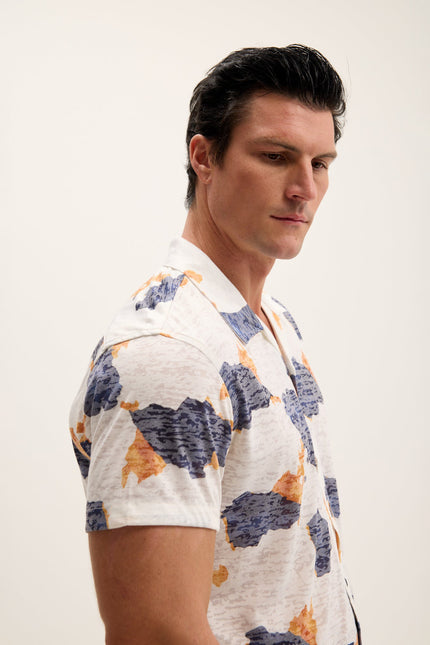 Men's Printed Camp Collar Shirt - Cloudy | Ron Tomson