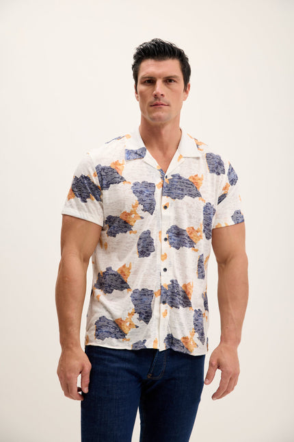 Men's Printed Camp Collar Shirt - Cloudy | Ron Tomson