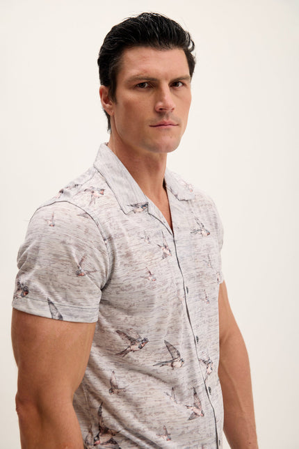 Men's Floral Short-Sleeve Shirt - Sparrow Stone | Ron Tomson