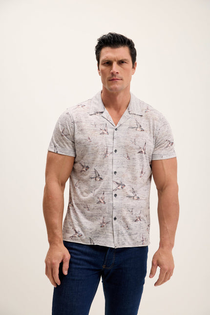 Men's Floral Short-Sleeve Shirt - Sparrow Stone | Ron Tomson