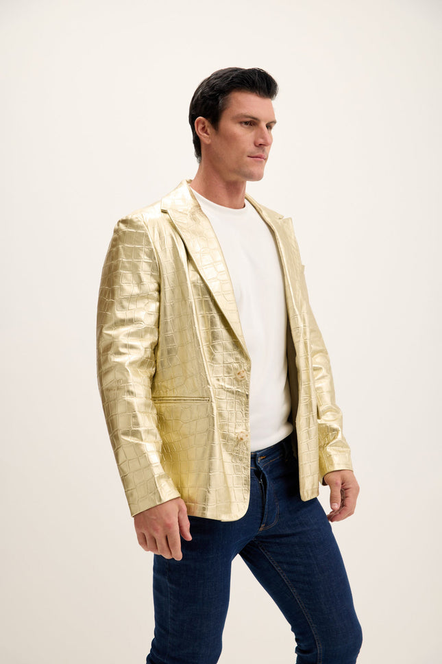 Men's Croc-Embossed Leather Blazer - Gold | Ron Tomson