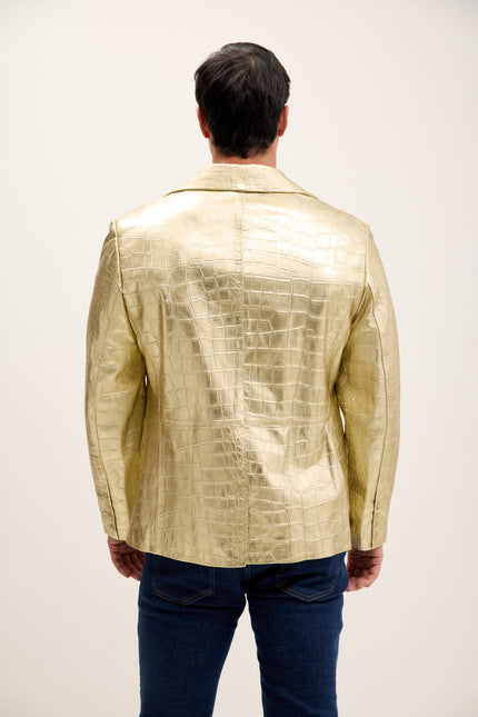 Men's Croc-Embossed Leather Blazer - Gold | Ron Tomson