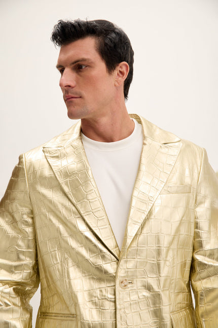 Men's Croc-Embossed Leather Blazer - Gold | Ron Tomson