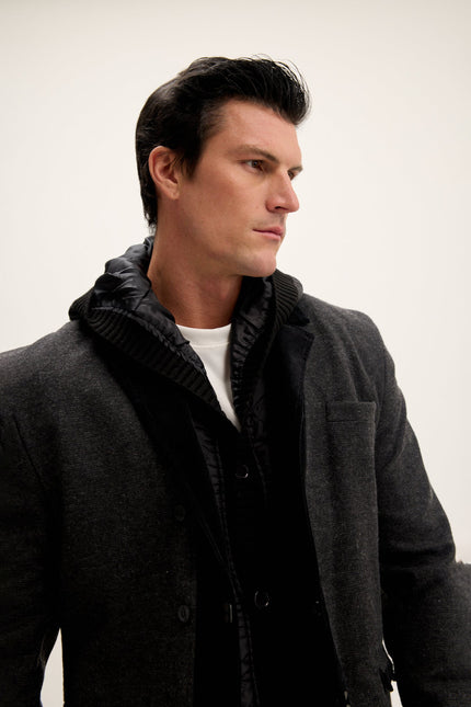 Men's Removable Hood Corduroy Blazer - Black | Ron Tomson