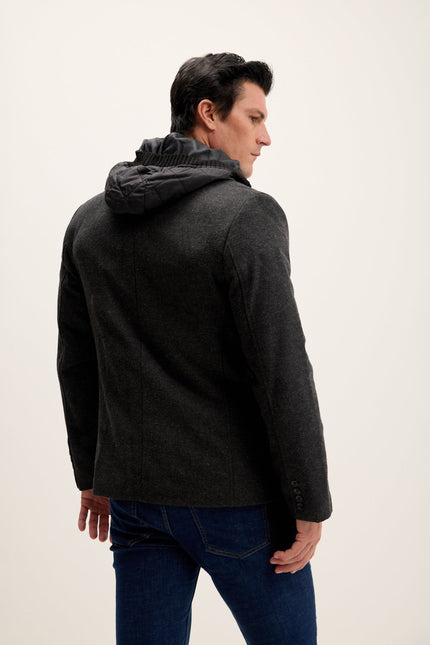 Men's Removable Hood Corduroy Blazer - Black | Ron Tomson
