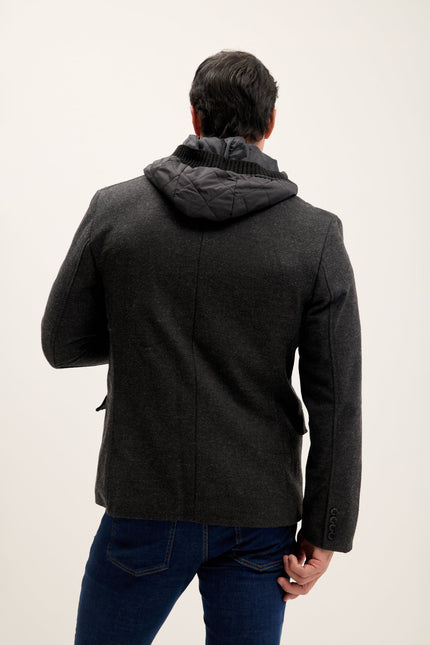 Men's Removable Hood Corduroy Blazer - Black | Ron Tomson
