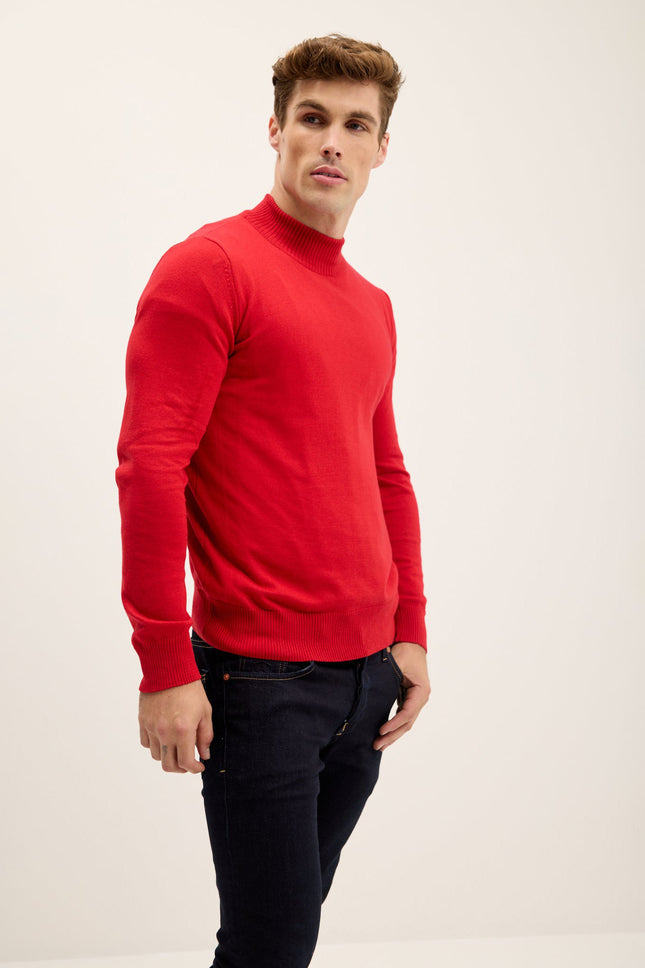 Men's Mock-Neck Sweater - Red | Ron Tomson