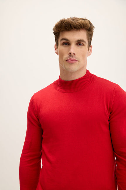 Men's Mock-Neck Sweater - Red | Ron Tomson