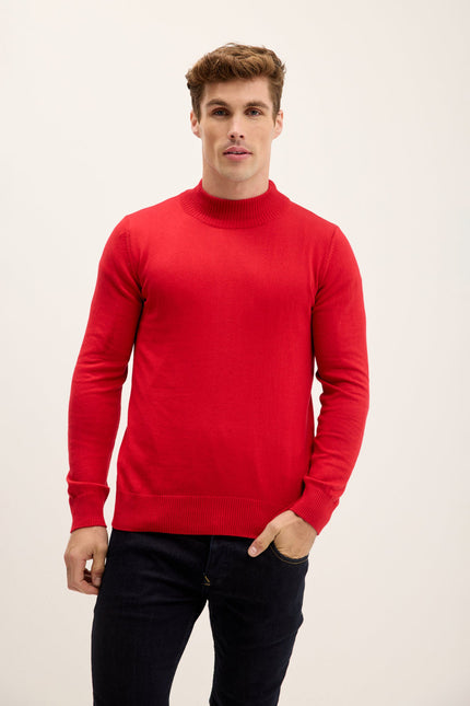 Men's Mock-Neck Sweater - Red | Ron Tomson