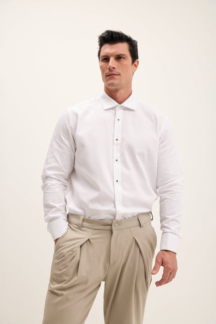 Men's Front Stud Tuxedo Shirt - White | Ron Tomson