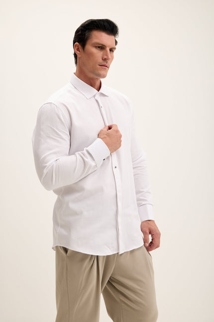 Men's Front Stud Tuxedo Shirt - White | Ron Tomson