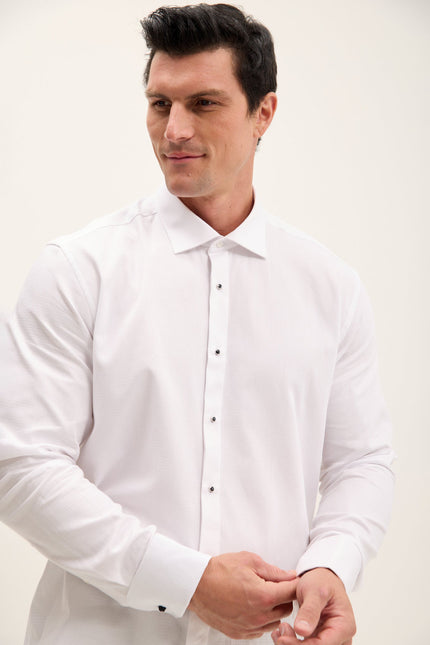 Men's Front Stud Tuxedo Shirt - White | Ron Tomson