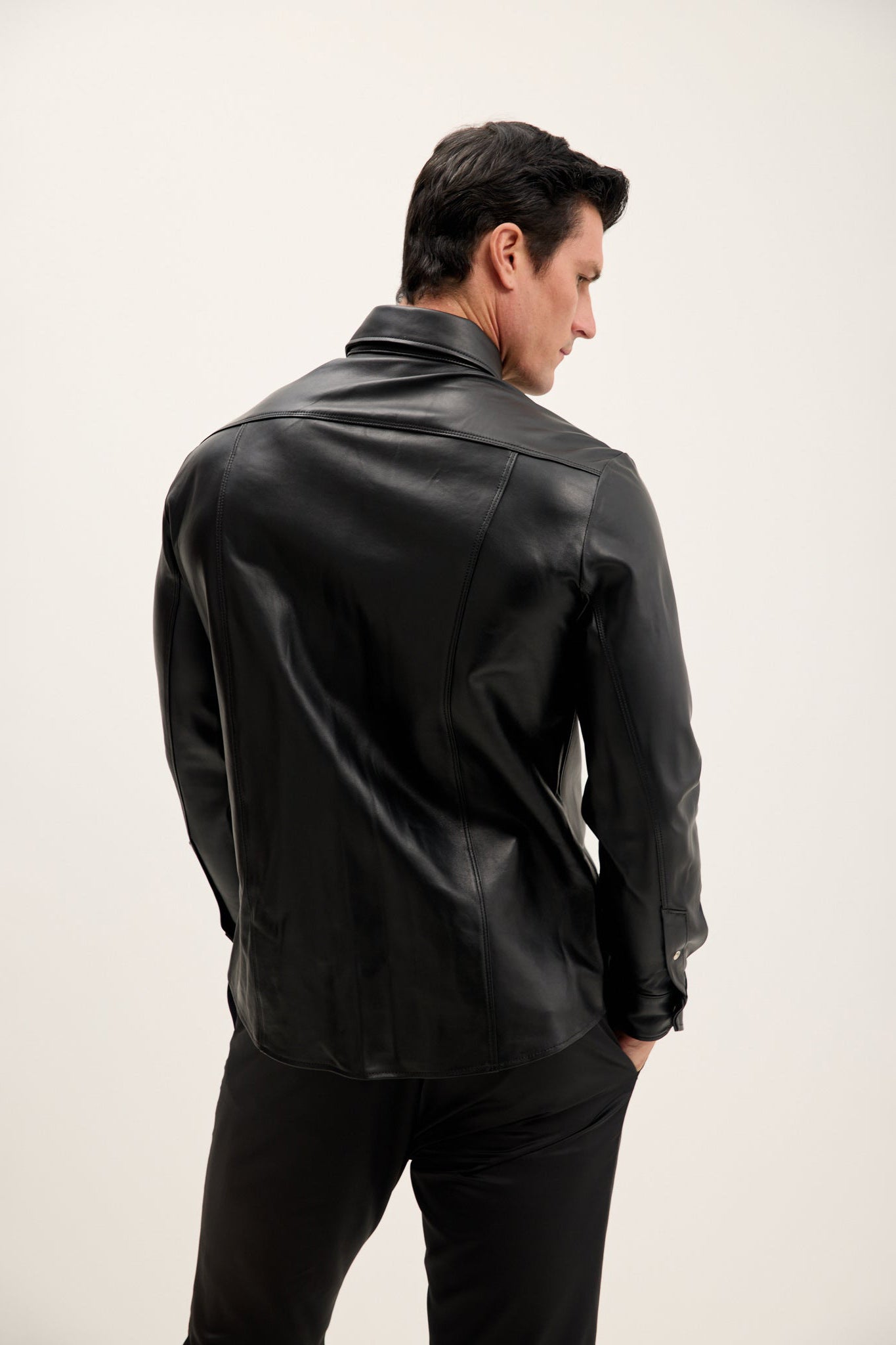 Men's Lambskin Leather Shirt - Black | Ron Tomson