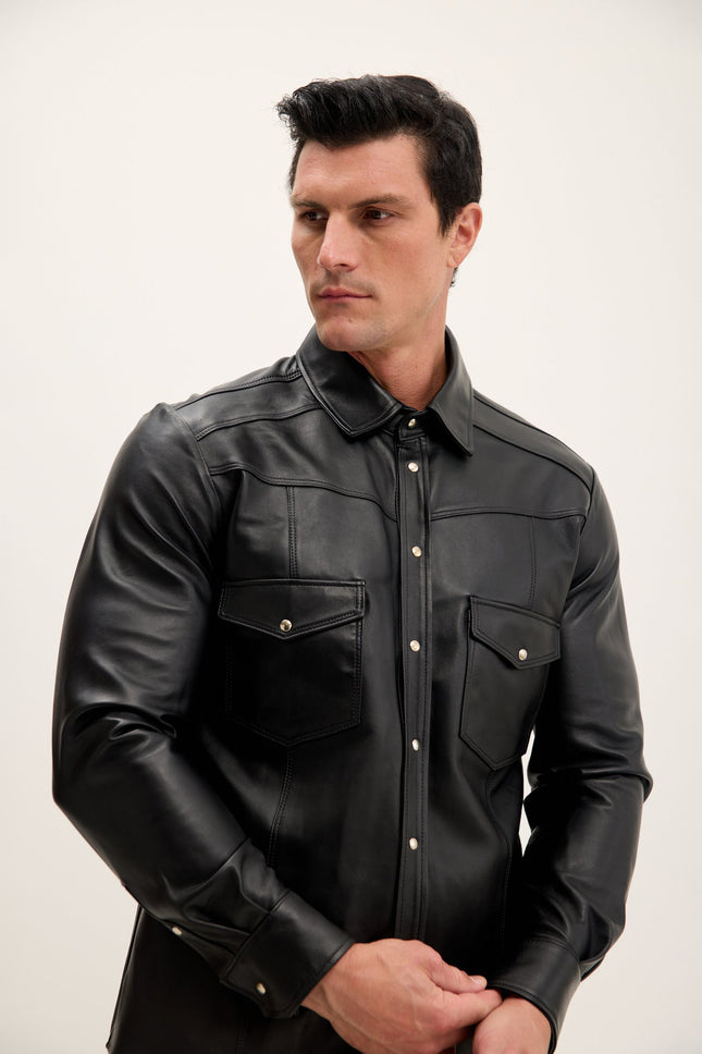 Lambskin Leather Shirt - Black