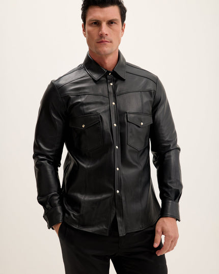Men's Lambskin Leather Shirt - Black | Ron Tomson