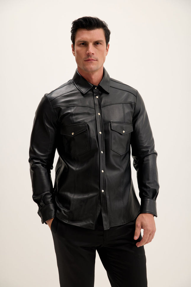 Lambskin Leather Shirt - Black